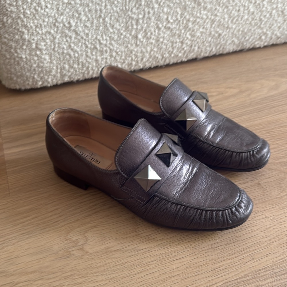 Valentino Studded Grey Loafers Size 36